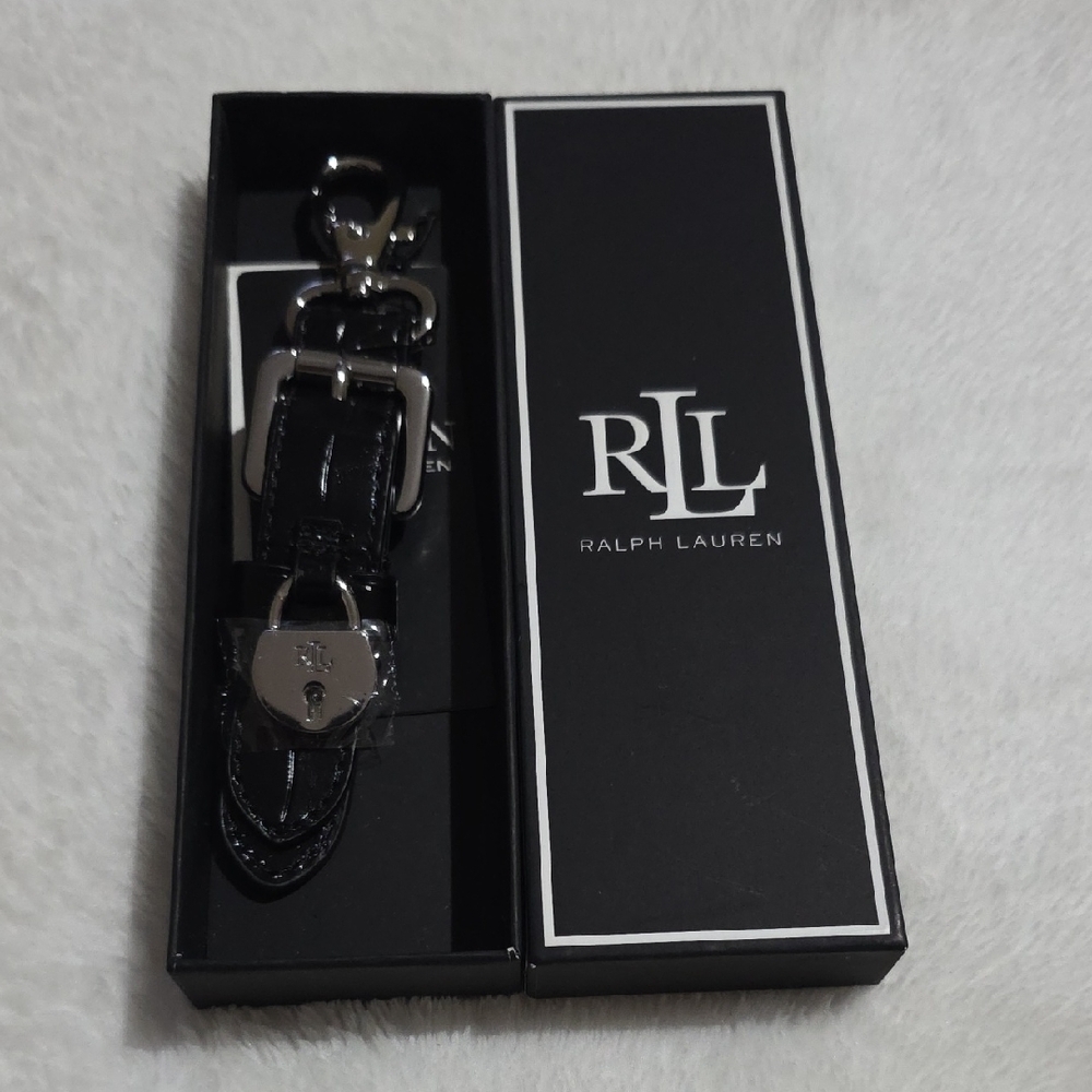 Ralph Lauren Black Leather Key Holder with Silver Accents‎